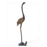 Unusual Asian Bronze Crane Garden Statue