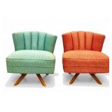 Retro Mid Century Upholstered Club Chairs
