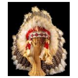 Chief Headdress w/ Full Feathers, Beads and Fur