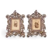 Pair of 19C Ornate Bronze Frames w/ Period Photos