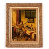 'Lute Player' Antique Signed Reprod. Oil on Board
