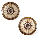 19th C Round Stained Glass Window Pair ~3' Dia