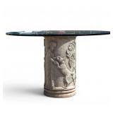 Carved Stone Pedestal Base, Glass top