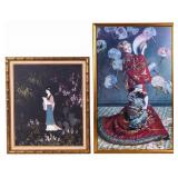 Vintage Chinese Painting and Claude Monet Poster