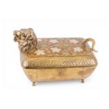 Indian Enameled Brass Lion Hinged Trinket Box
