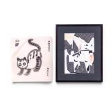 Chinese 'Little Cat' Ink Drawing & Mixed Media Art