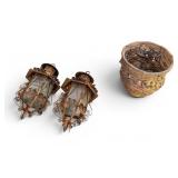 2 Cast Metal Outdoor Lanterns, Metal Urn