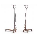 18/19th C French Gothic Walk In Fireplace Andirons