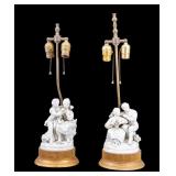 Pair Capodimonte Table Lamps on Wooden Base