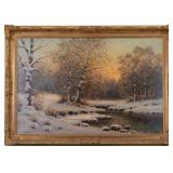 Signed Arthur Cotter Oil on Canvas, Winter Scene