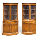 Pair 6'H Bowfront Curio Cabinets