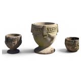 3 Concrete Garden Urns w/ Greek Key Band
