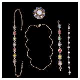 Opalescent and Gold Tone Vintage Jewelry