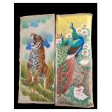 Pair of Asian Hand-Painted Silk Panels ~3.5" H
