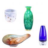 Blown Art Glass Vases and Bowl