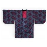 Haori Black & Red Silk Jacket w/ Floral Embell.