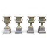 4 Cast Iron Urns w Bases