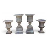 4 Cast Iron Handled Urns w/ Floral Relief