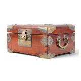 Chinese Wood, Brass, & Jade Jewelry Box