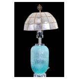 Art Glass & Lucite Lamp w/ Mother of Pearl Shade