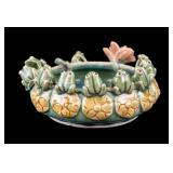 Majolica Pottery Flower Saucer and Murano Frog