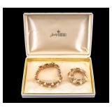 Crown Trifari Gold Tone Brooch & Bracelet Set