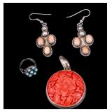 Coral, Cinnabar, & Turquoise Jewelry Group