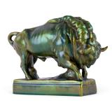 Iridescent Porcelain Bison Statue by Zsolnay Eosin