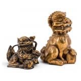 Carved Wood & Gold Painted Foo Dog Statuettes