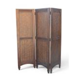 Three Panel Wood Room Divider with Woven Design