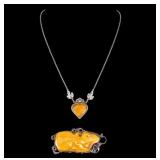 Antique Art Nouveau Amber and Sterling Jewelry