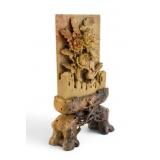 Finely Carved Floral Relief Soapstone Screen