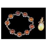 Opal Pendant and Amber Bracelet