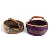 African Hand Woven Bolga Baskets, Leather Handles