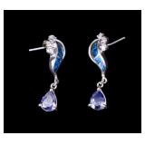Tanzanite, Opal Pierced Earrings