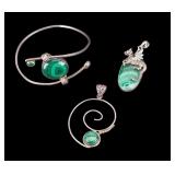 Sterling Silver Jewelry w/ Malachite Stones