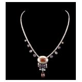 Amber, Amethyst and Moonstone Necklace