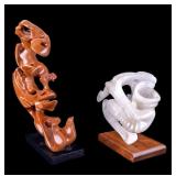 Carved Wood & Alabaster Abstract Sculptures