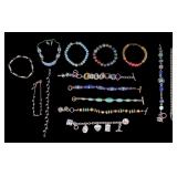 Art Glass, Natural Stone, and Rhinestone Bracelets