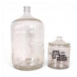 Advertising Jar and 5 Gallon Glass Jug