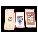 4 Vintage Flour Bags, One Framed