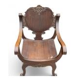 Carved Wooden Armchair With Decorative Backrest