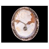 Antique Cameo Brooch Silver + Diamond Accent