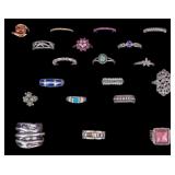 19 Sterling Silver Rings 68 Grams