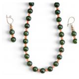 Jade Coral Necklace & Earrings in 14k GF