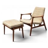 MCM Skandinavian Designer Armchair + Ottoman