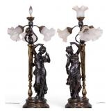 Art Nouveau Style Figural Brass & Bronze Lamps