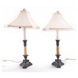 Early Bronze and Stone Candlestick Lamps (2)