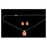 Sterling Silver & Coral Necklace & Earrings