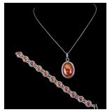 Sterling Silver Amber Bracelet & Necklace